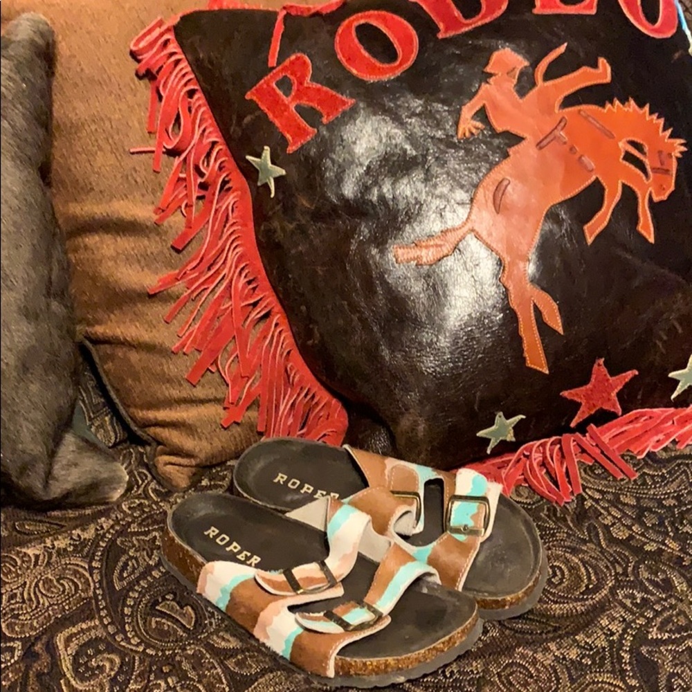 Worn once Roper cow hide slip ons with soft sole.